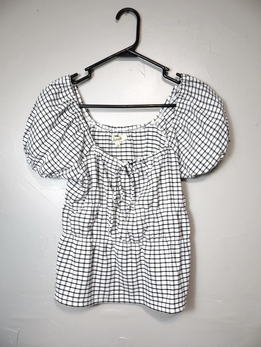 Madewell #NJ808 Omaha Black & White Gingham Puff Sleeve Bouse Medium